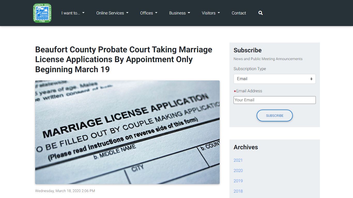Beaufort County Probate Court Taking Marriage License Applications By ...